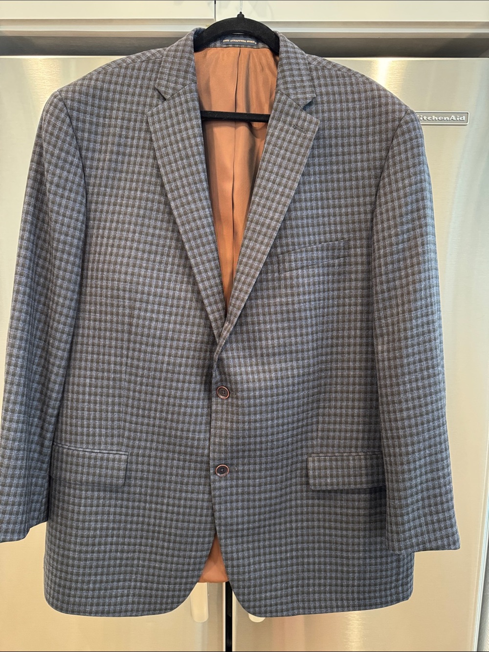 Hart Schaffner Marx Gray and Blue Checked Sport Coat 48 L